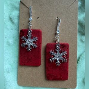 Red Snowflake Dangle Handmade Polymer Clay Earrings
